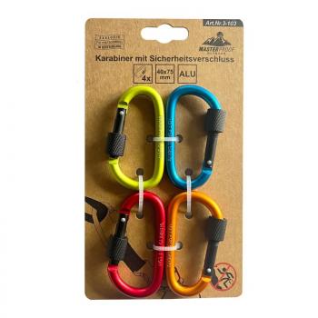 Karabiner mit Sicherheitsverschluss, 4 Stück